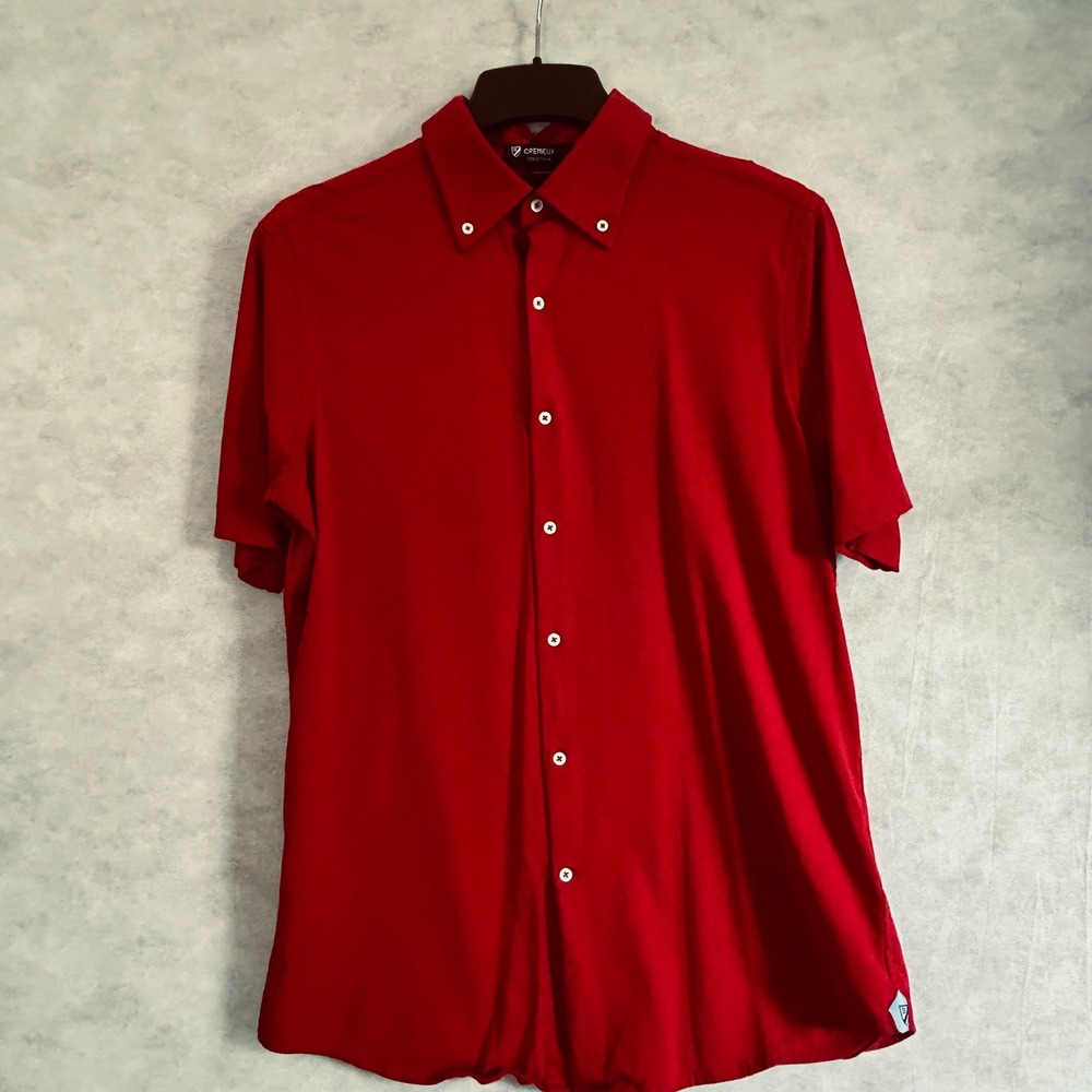Cremieux Collection Mens Red 100% Supima Cotton Short Sleeve Button Down Shirt L